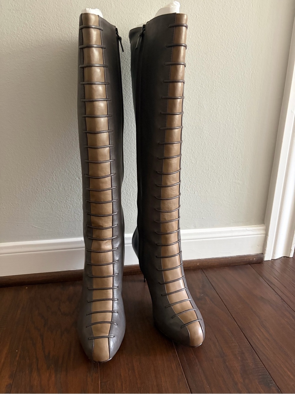 Cole Haan Grey Two-Tone Knee-High Leather Boots
